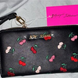 Betsey Johnson Black Cherry Embroidered Wallet